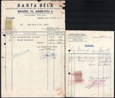 1942-1943 Bp., Barta Béla kerékpáralkatrész és gumik nagy raktára + Schwartz Kerékpár- és Gummi- és Alkatrész Nagyraktára, 2 db fejléces számla
