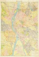 1938 Nagy-Budapest térképe útmutatóval. Átnézte: Dr. Cholnoky Jenő. Bp., Aczél Testvérek kiadása (Közlekedési Ny.), sérült borítóval, szakadásokkal, javított, 98x69 cm