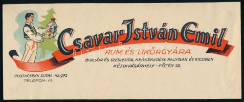 Csavar István Emil Rum és Likőrgyára Kézdivásárhely reklámlap