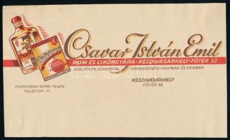 Csavar István Emil Rum és Likőrgyára Kézdivásárhely reklámlap