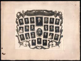 1930 Kaposvári Főáltalános Iskola (ma: Kodály Zoltán Központi Általános Iskola) tanári kara az intézet fennállásának 25. évfordulóján, tablófotó, kartonra kasírozva, a karton kissé sérült, foltos, 20x17 cm