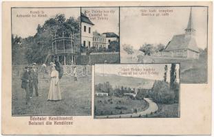 1912 Kendilóna, Luna de Jos (Kolozs); Kendi fa kirándulókkal, Gróf Teleky kastély, görög katolikus templom / hikers, castle, Greek Catholic church (EK)