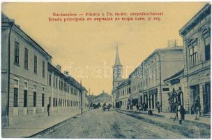 Karánsebes, Caransebes; Fő utca, Cs. és kir. csapatkórház, P. Tischler üzlete. W.L. 1457. / Strada principala cu ospitalak de trupa caes. si reg. / main street, military hospital, shops