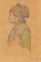 Basch Árpád (1873-1944): Reneszánsz ifjú. Vegyes technika, papír (hullámos), jelzett, üvegezett fake...