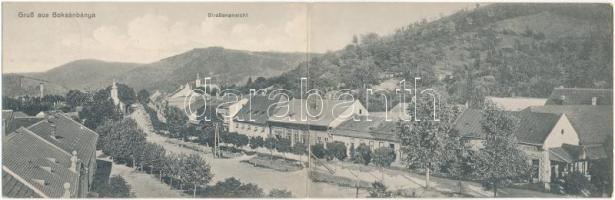 1912 Boksánbánya, Románbogsán, Németbogsán, Deutsch-Bogsan, Bocsa Montana; Strassenansicht / utca. 2-részes kinyitható panorámalap. Karl Szabonáry / street. 2-tiled folding panoramacard