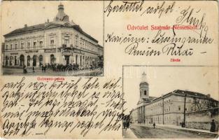 1913 Szatmárnémeti, Szatmár, Satu Mare; zárda, Guttman palota, Miskolczi kristály, Singer & Co. varrógép, Weisz Zoltán üzlete és saját kiadása / nunnery, palace, shops (EK)
