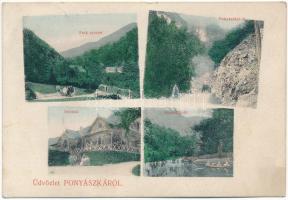 Ponyászka, Poneasca (Bozovics, Bozovici); park, Júlia lak, Szabad fürdő, út. Feldmann Ignác kiadása / park, villa, spa, road (EK)