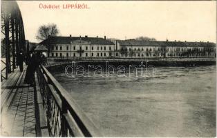 Lippa, Lipova; M. kir. főerdőhivatal a hídról nézve. Konstantin Sándor kiadása / forestry office from the bridge