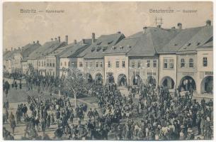 Beszterce, Bistritz, Bistrita; Búzasor, piac, F. Edelstein, Friedmann Ábrahám üzlete. F. Stolzenberg kiadása / Kornmarkt / market, shops