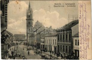 Beszterce, Bistritz, Bistrita; Kórház utca. F. Stolzenberg kiadása / Spitalgasse / street + M. Kir. 51. honvéd tábori tarackos ezred 2. lőszer oszlop (fl)