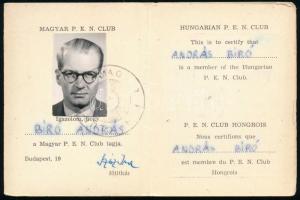 1990-1993 Bíró András (1923-2016) Író, költő, műfordító, újságíró magyar P.E.N. Club fényképes tagsági igazolványa.