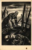 Il medico italiano in guerra e in pace / WWII Italian military art postcard, medics s: Livio Apolloni