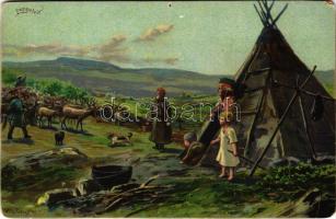 Lappeleir / Nordic Sami (Laplander) folklore. litho s: Wilh. Peters (lyuk / pinhole)