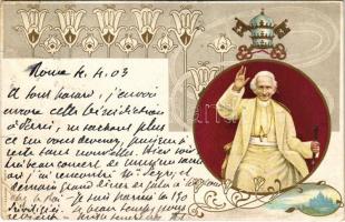 1903 Pope Leo XIII. Art Nouveau, floral, litho (EB)