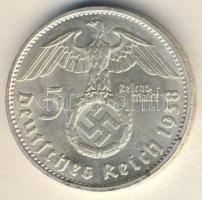 Német 3. Birodalom 1938G 5M Ag "Hindenburg" nagy h.k.-tel T:2-/2