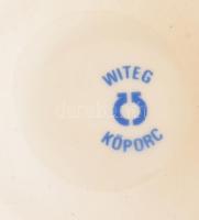 Korona Patika Békéscsaba porcelán gyógyszeres tégely, jelzéssel, kis kopással, m: 11 cm