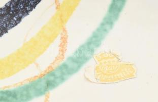 Retro német színes csíkos festésű ovális öblös kínáló, jelzéssel, kis kopással, h: 26 cm