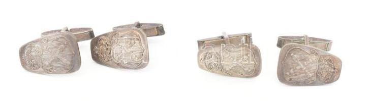 4 darab ezüstözött angol katonai(?) mandzsetta gomb, jelzéssel, szép állapotban, 22x18 mm