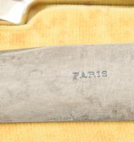 Ezüst (Ag) nyelű antik francia hús szervírozó és salátás készlet, jelzéssel, kissé sérült díszdobozb...