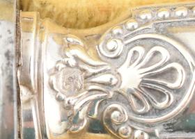 Ezüst (Ag) nyelű antik francia hús szervírozó és salátás készlet, jelzéssel, kissé sérült díszdobozb...