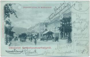 1900 Székelyudvarhely, Odorheiu Secuiesc; Kossuth utca és Budvártető este, Schnapek szálloda. Gál János kiadása / street and hotel at night (EK)