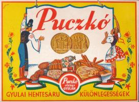 Puczkó gyulai hentesáru különlegességek reklámtábla, 21×28 cm