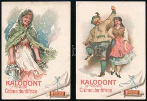 Kalodont fogkrém, 2 db litho reklámlap, egyik sarkán törésnyom