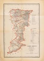Cca 1910 Temes Megye Közigazgatási térképe. Rajzolta: Hátsek Ignácz. 1:500 000 méretarány. Papír 38 x 54 cm, enyhén szakadt a hajtásoknál.