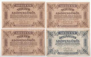 1946. 10.000AP (3x) vízjeles papíron, az egyik sorszámmal + 100.000AP (6x) közte vízjeles és vízjel nélküli papír, sorszámos és sorszám nélküli + 500.000AP nem vízjeles papíron, sorszám nélkül T:F