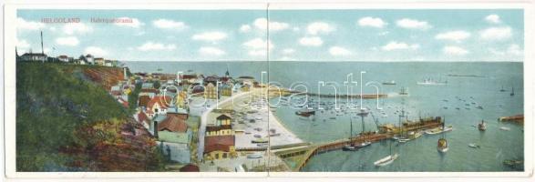 Helgoland, Hafenpanorama / harbour, ships, 2-tiled panorama card (Rb)