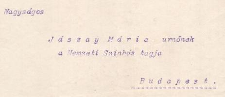 1913 Bp., Uruguay főkonzuljának autográf aláírással ellátott, gépelt köszöntő levele Jászai Mari (Já...