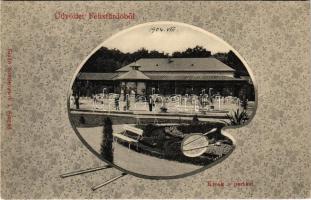 Félixfürdő, Baile Felix; Kioszk és park. Sonnenwirth L. kiadása, szecessziós montázs festő palettával / kiosk and park. Art Nouveau montage with palette