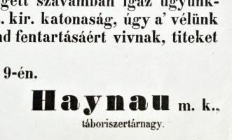1849 Nagyigmánd, felszólítás Magyarország lakosaihoz Haynau táborszernagy által kiadva, beszéd a pár...
