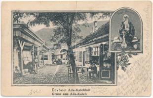 1905 Ada Kaleh, utca, török üzlet, bazár, Bego Mustafa / street view, Turkish bazaar shop. Art Nouveau, floral (fa)