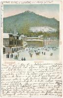 ~1902 Brassó, Kronstadt, Brasov; Eislaufplatz / Korcsolyapálya télen. Hiemesch / ice skating ring in winter, sport (EK)