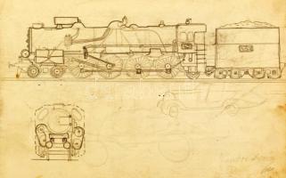 1934 Vázlat könyv, Szabó István rajzai, közte hajórajzok, repülőgép rajzok