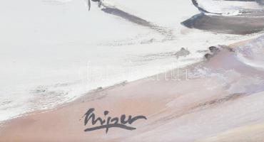 Mizser Pál (1941-): Halászok. Tempera, farost, jelzett , kissé sérült fakeretben, 60x90 cm