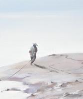 Mizser Pál (1941-): Halászok. Tempera, farost, jelzett , kissé sérült fakeretben, 60x90 cm