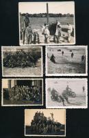 cca 1940 Magyar katonai csoportképek, katonák járművekkel (motorokkal, mozdonnyal, teherautókkal), 9...