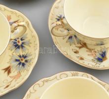 6 db Zsolnay porcelán búzavirág mintás mokkás csésze és alj. Kézzel festett, jelzett, hibátlan