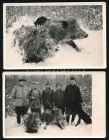 Vadászok elejtett szarvassal és vaddisznókkal, 4 db fotólap, 14x9 cm