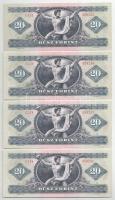 1980. 20Ft (4x) sorszámkövetők "C 339 050235 - C 339 050238" T:UNC-XF