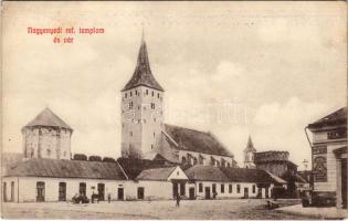 Nagyenyed, Aiud; Református templom, üzletek / Calvinist church, shops