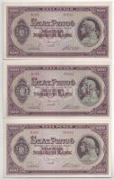 1945. 100P (3x) nem vízjeles papíron, "BÜNTETÉS" szónál "N" felett lemezhiba, sorszámkövetők "E 263 082001 - E 263 082003" T:AU Adamo P18/4