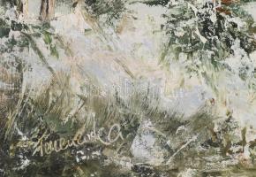 Ferencsik Árpád (1969-): Téli vadászat. Olaj, farost, jelzett. fa keretben, 35x50 cm