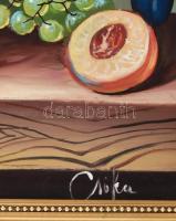 Csóka Lajos (?-): Csenédlet. Olaj, farost, jelzett, dekoratív fakeretben, 50x80 cm