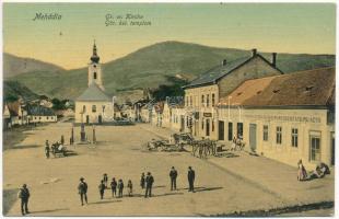 1910 Mehádia, Mehadia; Hauptplatz, gr. or. Kirche / Fő tér, Görögkeleti ortodox templom, Takarékpénztár, üzletek. Kiadja Brauch A. fia / main square, Greek Orthodox church, savings bank, shops (EK)