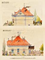 cca 1890 Dunakeszi? Tóthfalusi Doleviczény Irén úrhölgy nyaralójának komplett látványtervei, 6 db látványterv 4 táblán Oszvaldik Gyula (1884-?) műépítész tervei Táblák mérete 40x32 cm