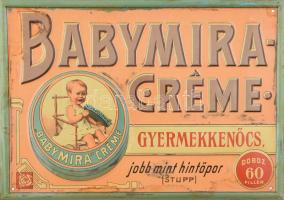 Babymira Créme gyermekkenőcs fém reklámtábla, Bruchsteiner & Sohn Budapest, kopásnyomokkal, 23,5×33 cm