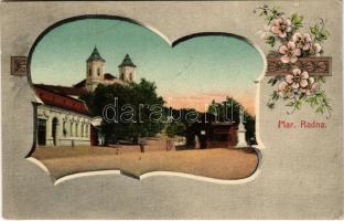 1906 Máriaradna, Radna (Lippa, Lipova); Fő tér, kegytemplom / main square, pilgrimage church. Floral (ragasztónyom / glue marks)